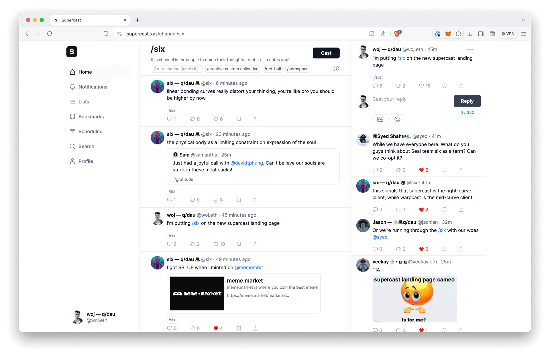 Castora Farcaster client desktop interface